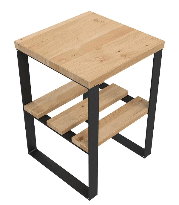 A wooden and black color coffee table in white background.