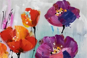 Handpainted Painting 'Coloured Flower Salute'2