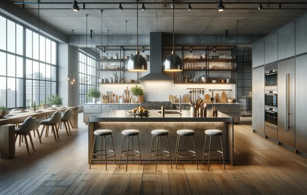 industrial-style-kitchen-with-pendant-lights