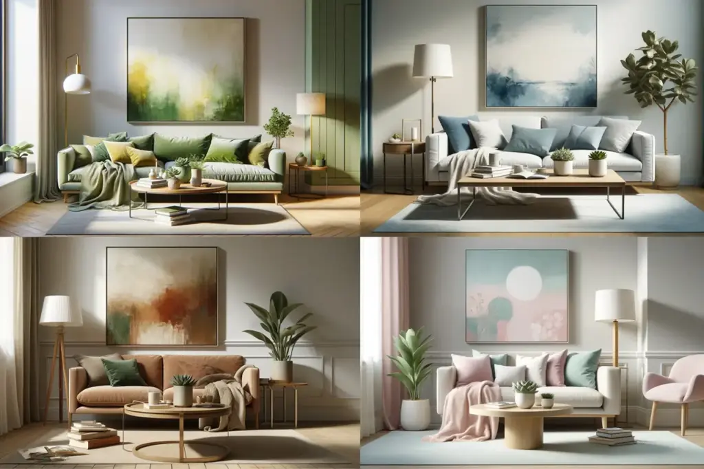 Four living spaces, each with a different combination of timeless summer colours.