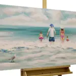family happiness children love water blue modern acrylic oil painting