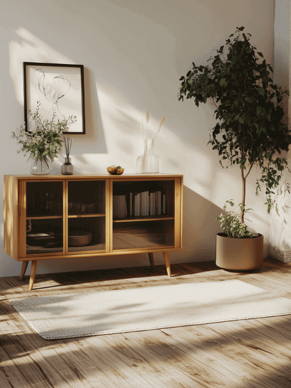 Interior living room with old wood flooring
