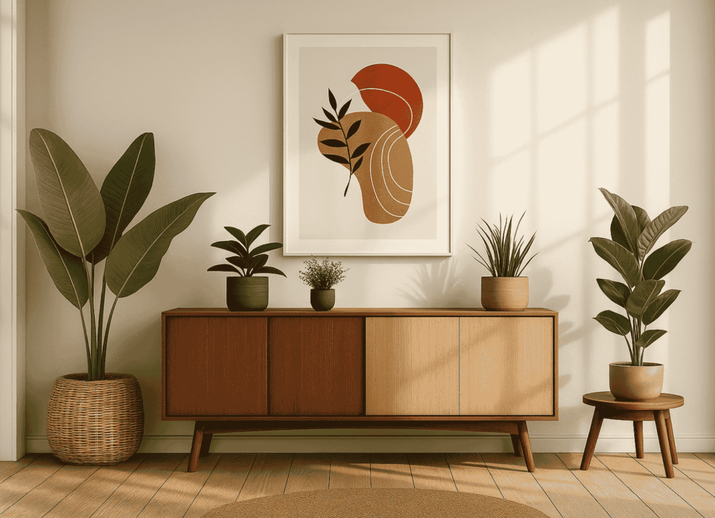 Modern living room with abstract artwork
